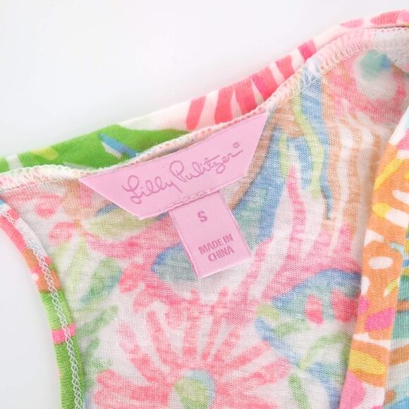 Lilly Pulitzer Michele Top Multi More Lovers Coral Keyhole Shirt - Size S - GUC - Picture 3 of 10